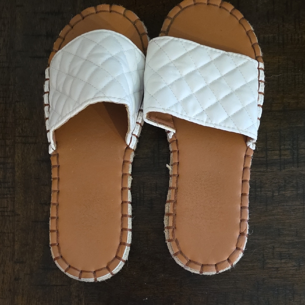 White Quilted Slide Sandals